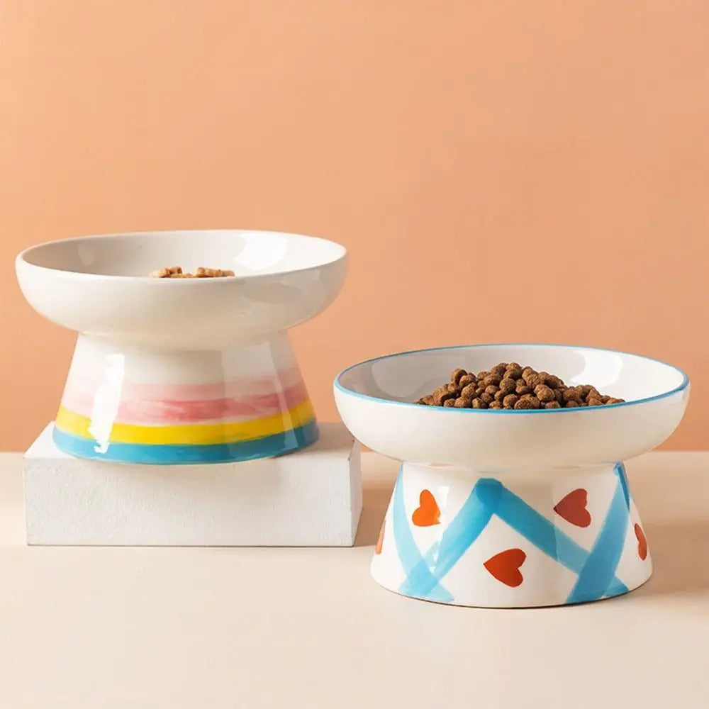 The Happy Tail Co™ Premium Ceramic Orthopedic Pet Bowl - Slanted Neck Guard & Anti-Tipping Elevated Feeder