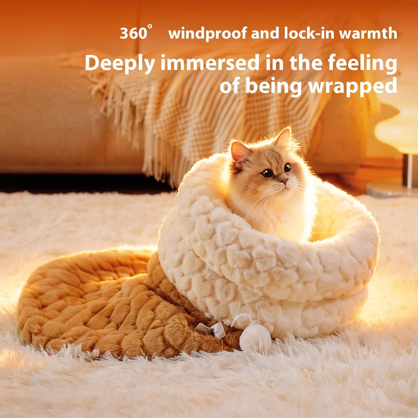 The Happy Tail Co Enclosed Plush Cat Bed with Tunnel Entrance - Self-Warming Winter Sleeping Bag & Secure Hideout