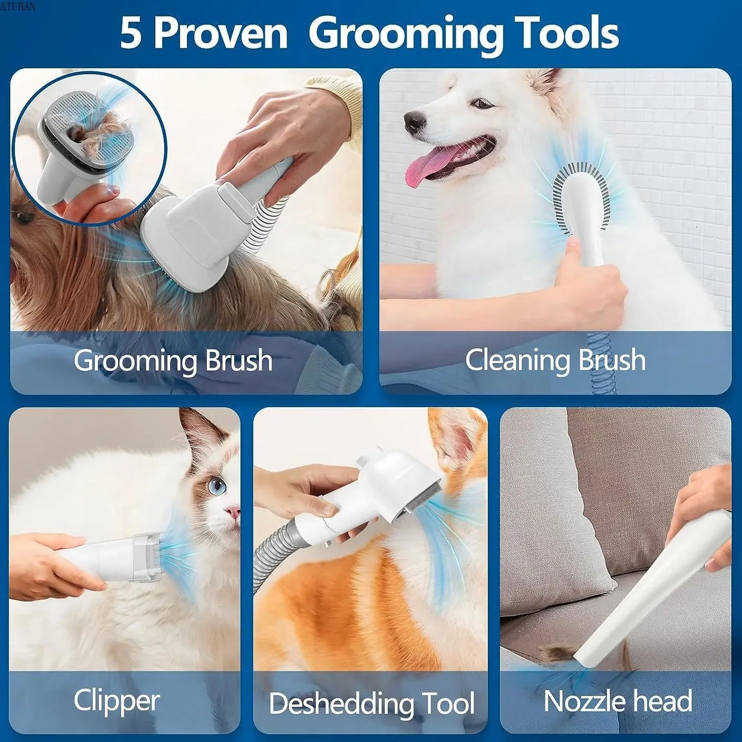 The Happy Tail Co Pro-Grooming Vacuum Kit - 5-in-1 Professional Pet Hair Trimmer & Shedding System