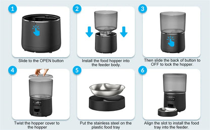 The Happy Tail Co™ Smart Automatic Pet Feeder - 4L Customizable Meal Planner with Stainless Steel Bowl