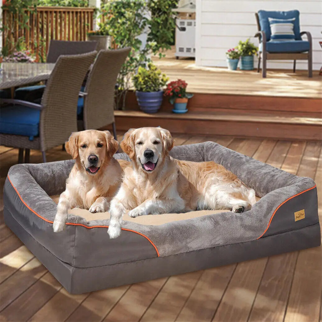 The Happy Tail Co Jumbo Orthopedic Memory Foam Pet Sofa - Waterproof Quilted Bolster Bed for Large Dogs