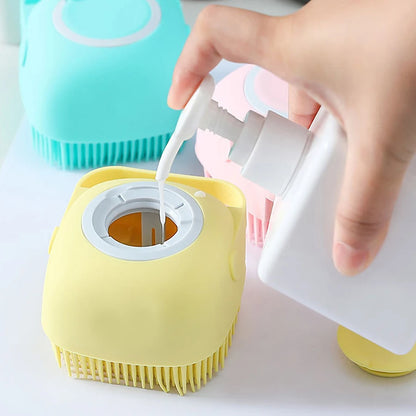 The Happy Tail Co™ 2-in-1 Silicone Pet Bath Brush - Soothing Massage & Shampoo Dispensing Grooming Tool for Dogs & Cats