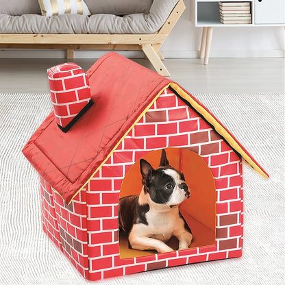 The Happy Tail Co™ Cozy Cartoon Pet House - Soft Washable Dog Cave & Warm Kitten Nest for Indoor Winter