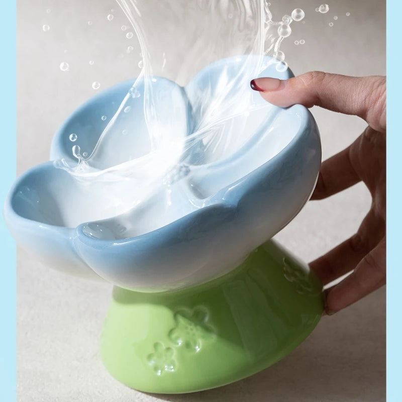 The Happy Tail Co™ Premium Ceramic Slow Feeder - Elevated Flower Design Anti-Choke Pet Bowl for Healthy Digestion