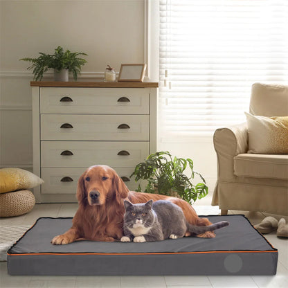The Happy Tail Co Premium Orthopedic Memory Foam Dog Bed - Waterproof & Washable Deluxe Pet Mattress with Orange Trim