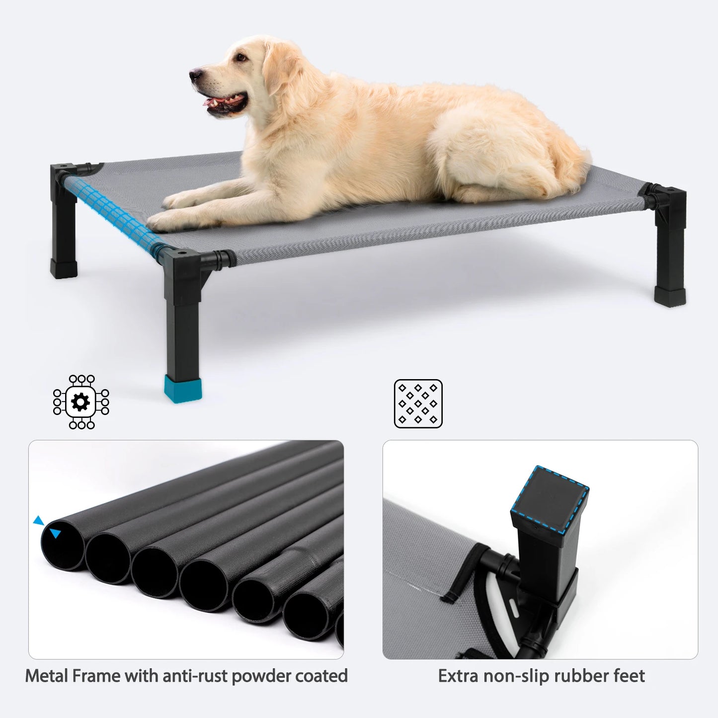 The Happy Tail Co™ Elevated Cooling Pet Bed - Breathable Mesh & Portable Outdoor Dog Cot
