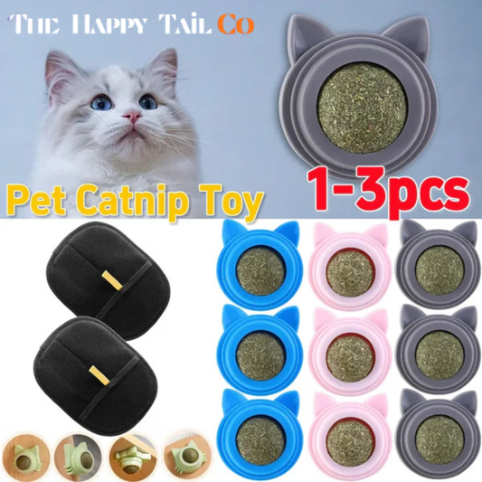 The Happy Tail Co.™ 3-Piece Rotatable Catnip Wall Balls - Natural Licking Snacks for Dental Cleaning & Anxiety Relief
