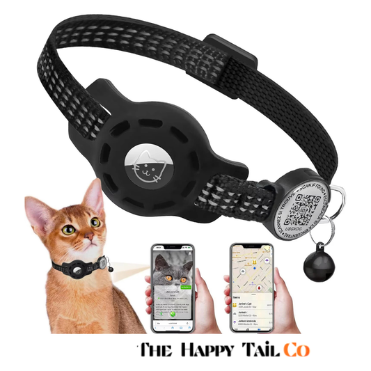 The Happy Tail Co™ Reflective Cat GPS Collar - Integrated AirTag Case with QR Code ID Tag for Maximum Safety
