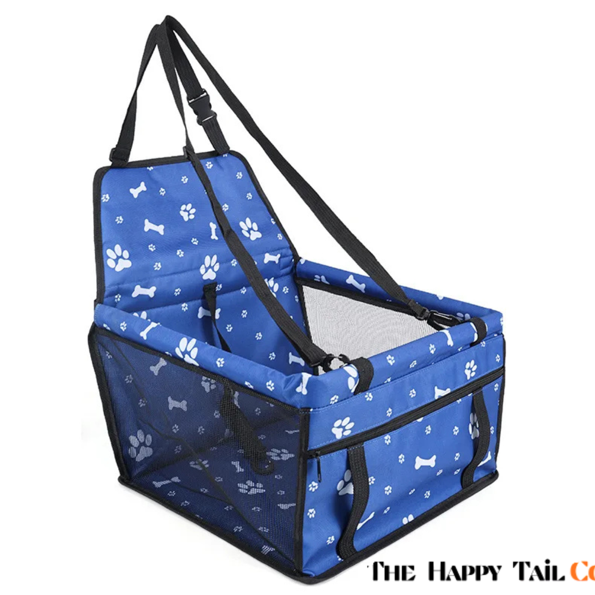 The Happy Tail Co™ Breathable Pet Car Booster Seat - Portable Travel Carrier Basket with Safety Leash for Small Dogs & Cats