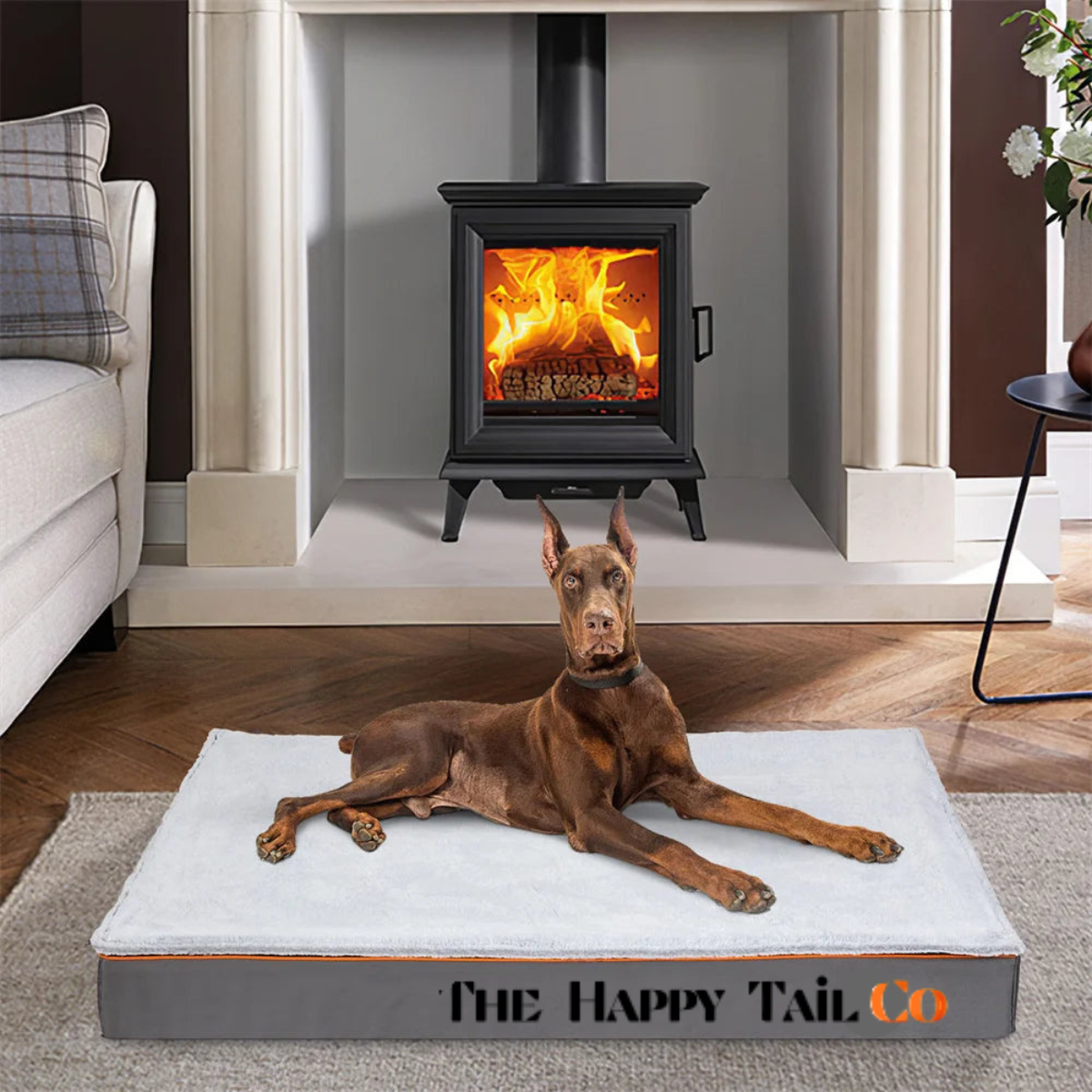 The Happy Tail Co Premium Orthopedic Memory Foam Dog Bed - Waterproof & Washable Deluxe Pet Mattress with Orange Trim
