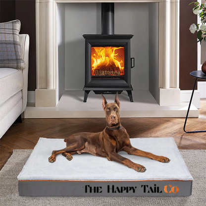 The Happy Tail Co Premium Orthopedic Memory Foam Dog Bed - Waterproof & Washable Deluxe Pet Mattress with Orange Trim
