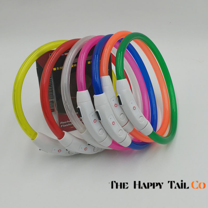 The Happy Tail Co™ USB Rechargeable LED Dog Collar - Glow-in-the-Dark Safety Light for Night Walks