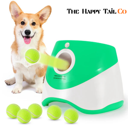 The Happy Tail Co™ Pro-Series Automatic Dog Ball Launcher - Interactive Rechargeable Fetch Machine with 3 Tennis Balls