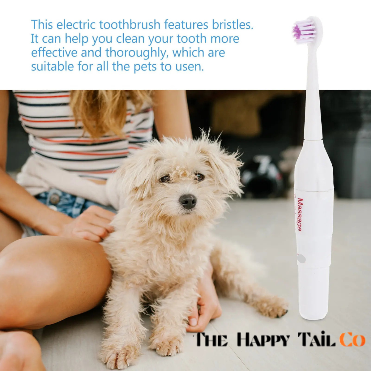 The Happy Tail Co 2Pcs Portable Electric Ultrasonic Toothbrush for Pets - Waterproof & Professional Dental Care Kit