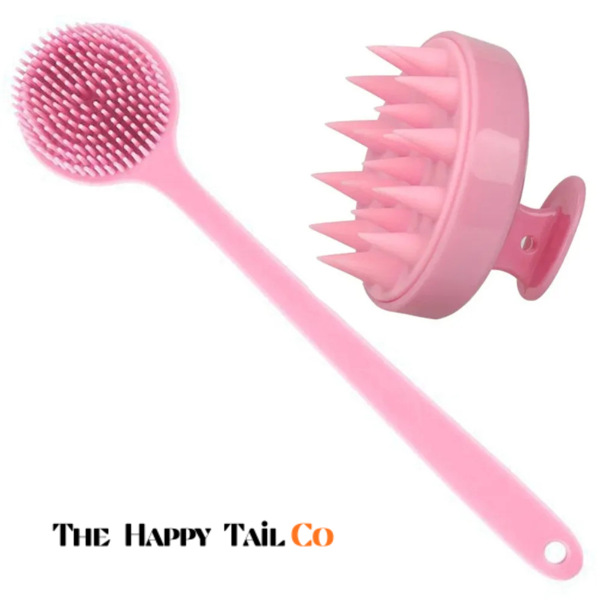 The Happy Tail Co 2Pcs Premium Silicone Bath Brush Set - Soft Body Scrubber with Long Handle for Deep Cleansing & Massage