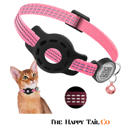 The Happy Tail Co™ Reflective Cat GPS Collar - Integrated AirTag Case with QR Code ID Tag for Maximum Safety