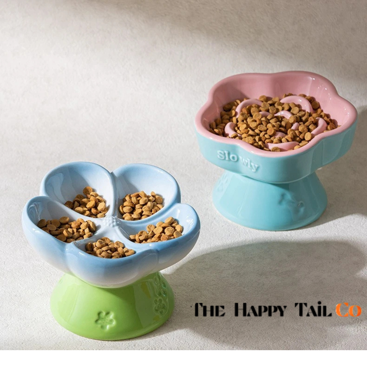 The Happy Tail Co™ Premium Ceramic Slow Feeder - Elevated Flower Design Anti-Choke Pet Bowl for Healthy Digestion