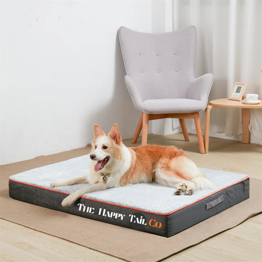 The Happy Tail Co Premium Orthopedic Memory Foam Dog Bed - Waterproof & Washable Deluxe Pet Mattress with Orange Trim