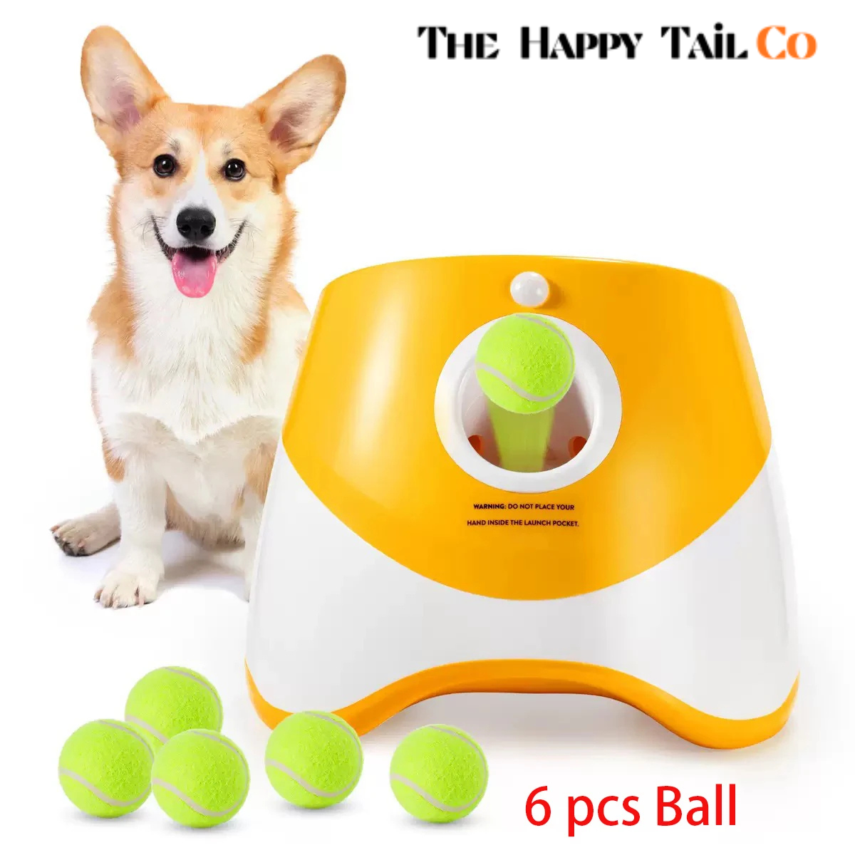 The Happy Tail Co™ Pro-Series Automatic Dog Ball Launcher - Interactive Rechargeable Fetch Machine with 3 Tennis Balls
