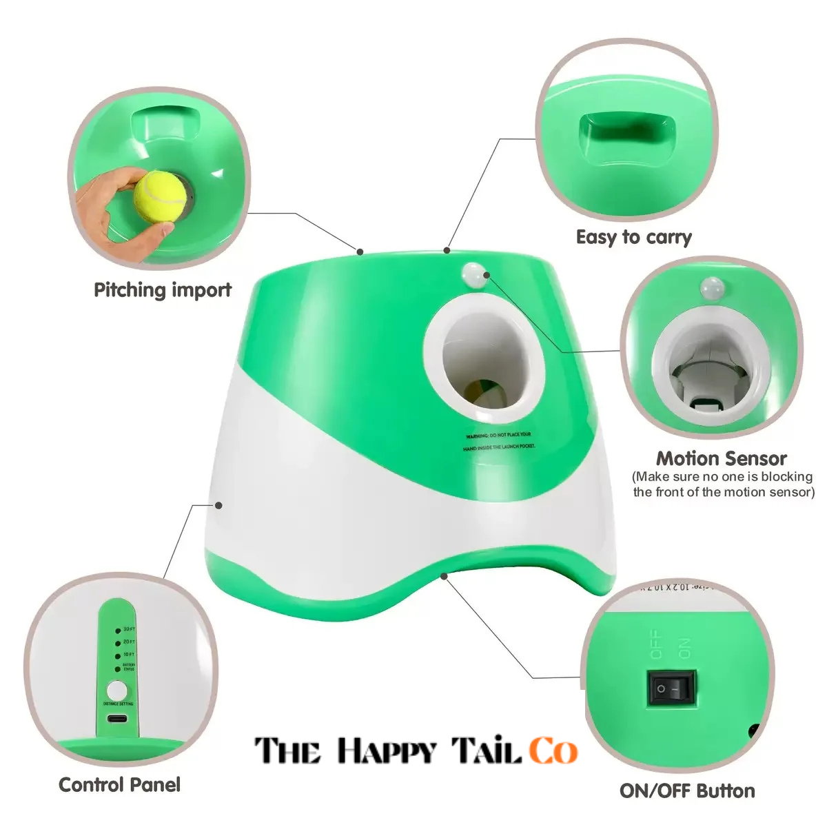The Happy Tail Co™ Pro-Series Automatic Dog Ball Launcher - Interactive Rechargeable Fetch Machine with 3 Tennis Balls