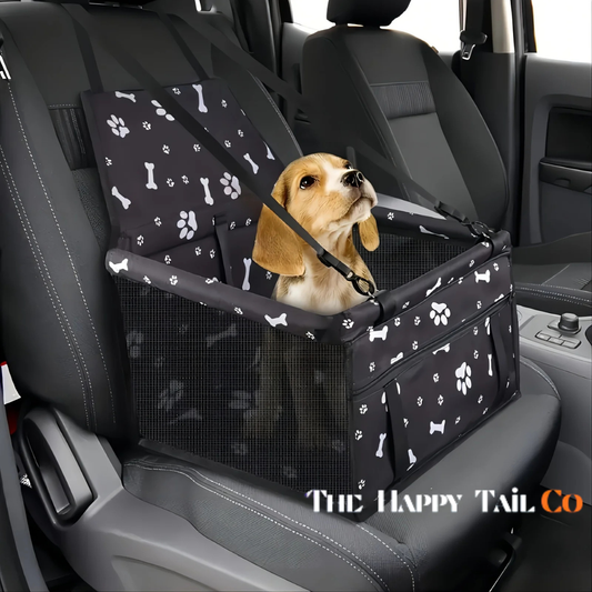 The Happy Tail Co™ Breathable Pet Car Booster Seat - Portable Travel Carrier Basket with Safety Leash for Small Dogs & Cats