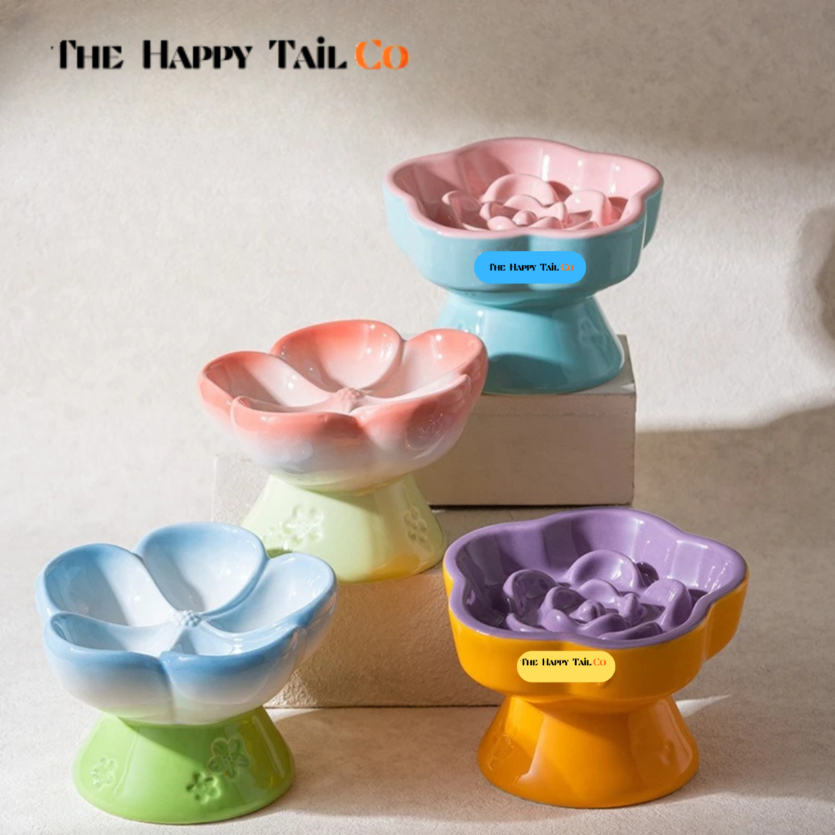 The Happy Tail Co™ Premium Ceramic Slow Feeder - Elevated Flower Design Anti-Choke Pet Bowl for Healthy Digestion