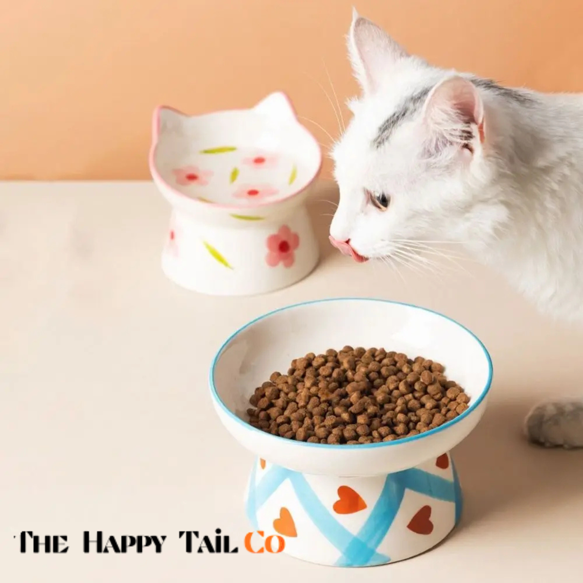 The Happy Tail Co™ Premium Ceramic Orthopedic Pet Bowl - Slanted Neck Guard & Anti-Tipping Elevated Feeder