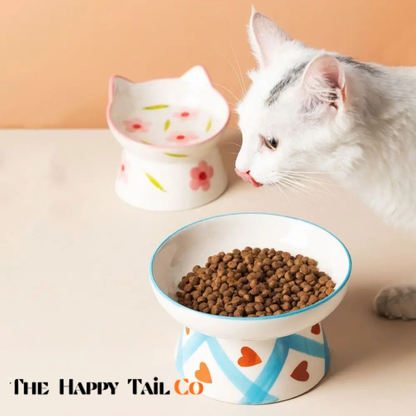 The Happy Tail Co™ Premium Ceramic Orthopedic Pet Bowl - Slanted Neck Guard & Anti-Tipping Elevated Feeder