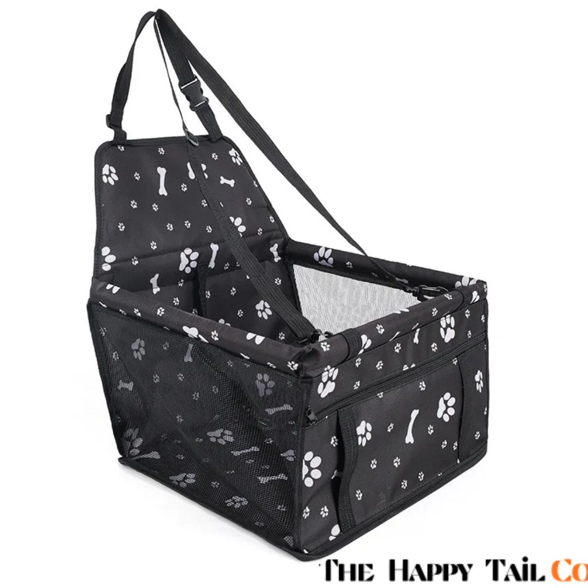 The Happy Tail Co™ Breathable Pet Car Booster Seat - Portable Travel Carrier Basket with Safety Leash for Small Dogs & Cats