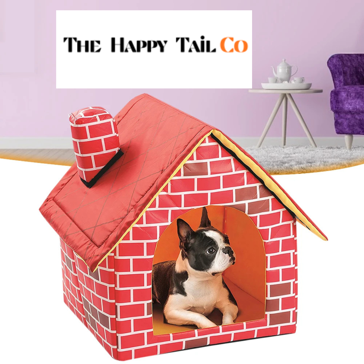 The Happy Tail Co™ Cozy Cartoon Pet House - Soft Washable Dog Cave & Warm Kitten Nest for Indoor Winter