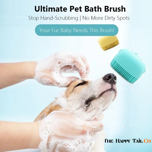 The Happy Tail Co™ 2-in-1 Silicone Pet Bath Brush - Soothing Massage & Shampoo Dispensing Grooming Tool for Dogs & Cats