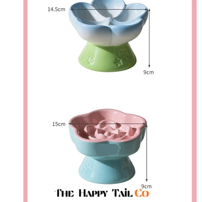 The Happy Tail Co™ Premium Ceramic Slow Feeder - Elevated Flower Design Anti-Choke Pet Bowl for Healthy Digestion