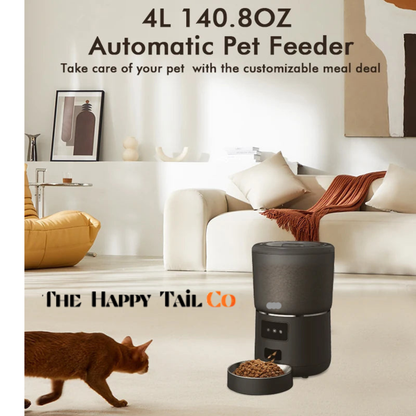 The Happy Tail Co™ Smart Automatic Pet Feeder - 4L Customizable Meal Planner with Stainless Steel Bowl