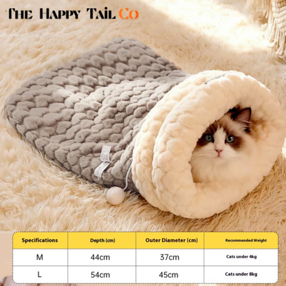 The Happy Tail Co Enclosed Plush Cat Bed with Tunnel Entrance - Self-Warming Winter Sleeping Bag & Secure Hideout