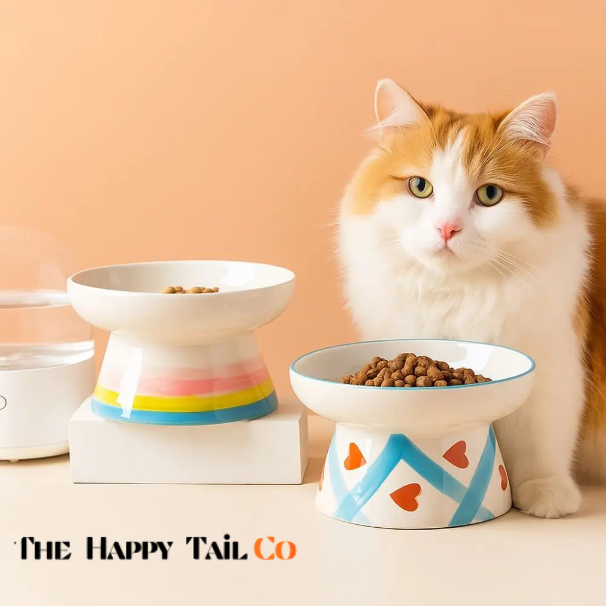 The Happy Tail Co™ Premium Ceramic Orthopedic Pet Bowl - Slanted Neck Guard & Anti-Tipping Elevated Feeder