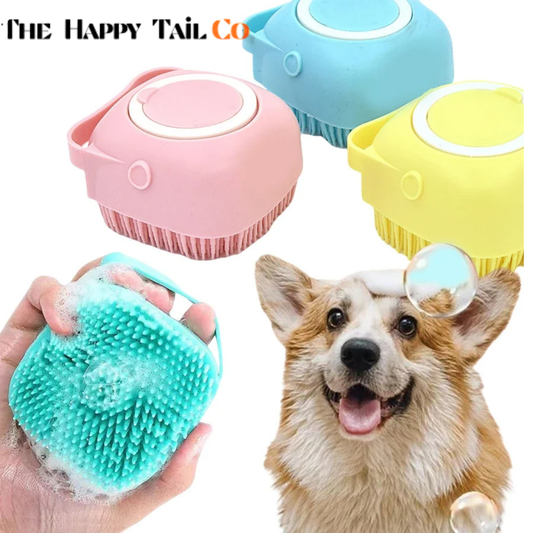 The Happy Tail Co™ 2-in-1 Silicone Pet Bath Brush - Soothing Massage & Shampoo Dispensing Grooming Tool for Dogs & Cats