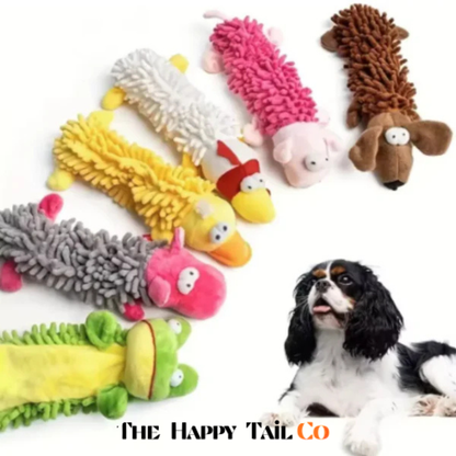 The Happy Tail Co.™ Ultra-Soft Animal Squeaky Chew Toy - Gentle Dental Cleaning Plush for Puppies & Small Breeds