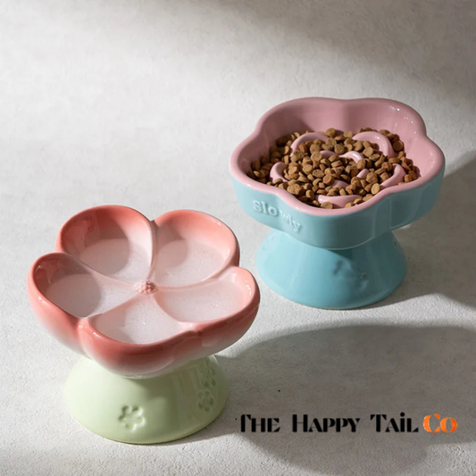 The Happy Tail Co™ Premium Ceramic Slow Feeder - Elevated Flower Design Anti-Choke Pet Bowl for Healthy Digestion