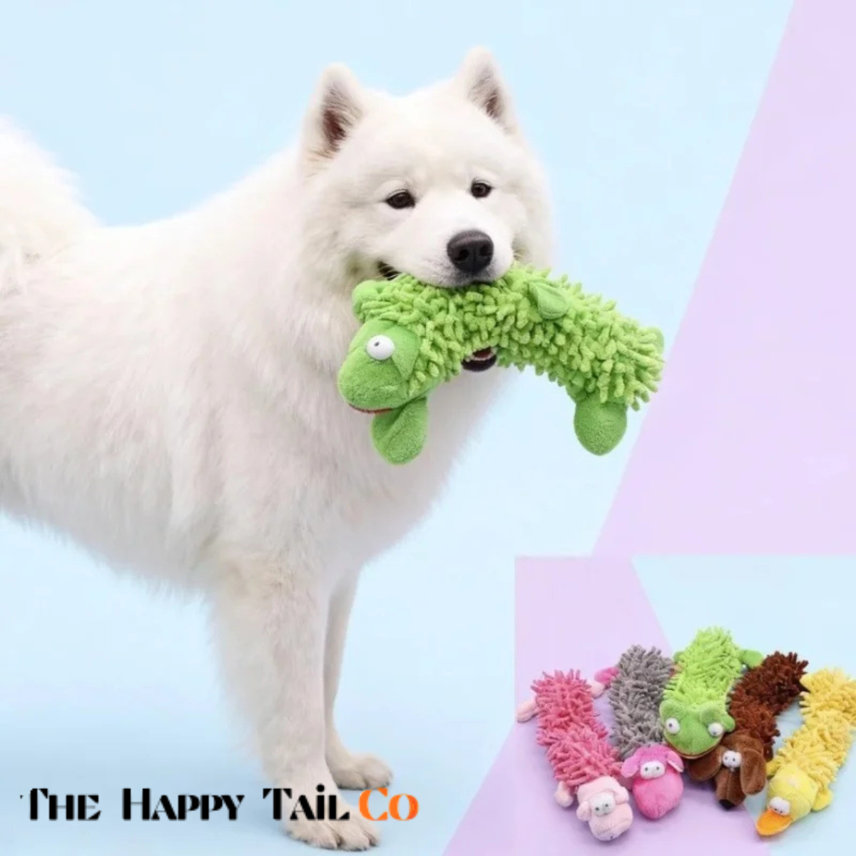 The Happy Tail Co.™ Ultra-Soft Animal Squeaky Chew Toy - Gentle Dental Cleaning Plush for Puppies & Small Breeds